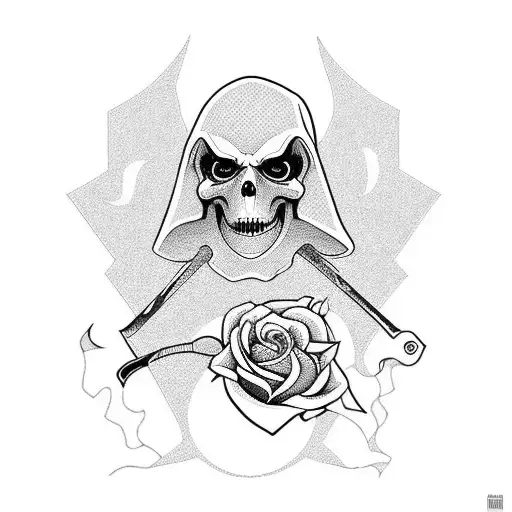 Grim Reaper With Roses And Scythe And Crows