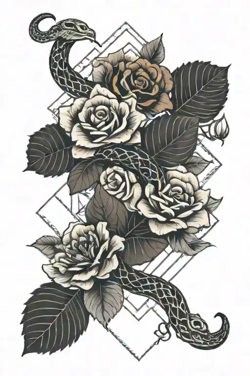 Snake And Roses Mayflowers Hibiscus