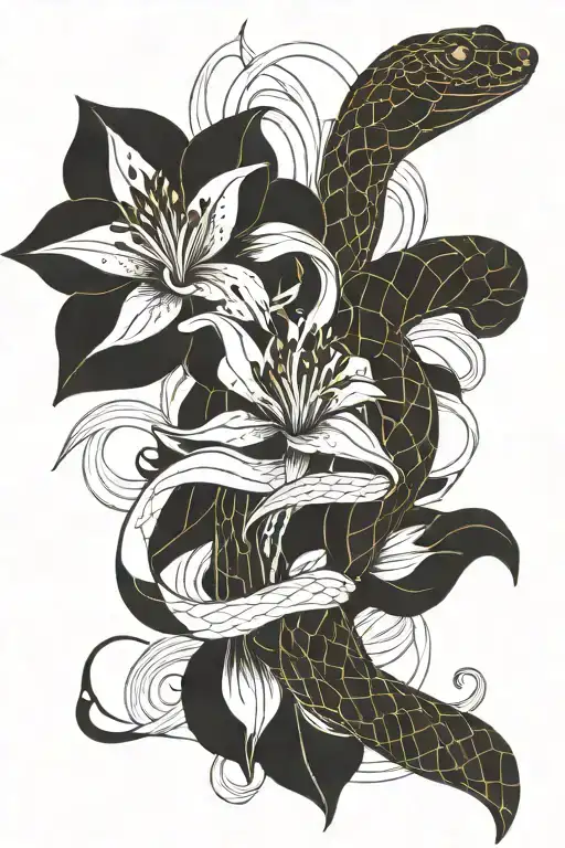 Snake With Lilies