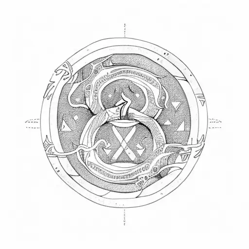 Finger Painted Ouroboros With Yggdrasil In The Center With Burning Ink