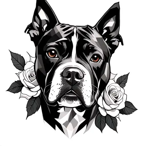 Pit Bull Face And Roses