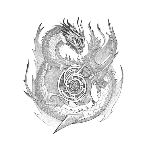 Quill Pen Fighting A Dragon With Music Notes