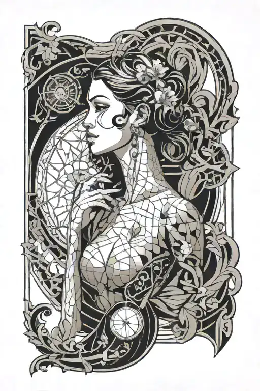 Female Davincis Proportion Study With Art Nouveau Elements