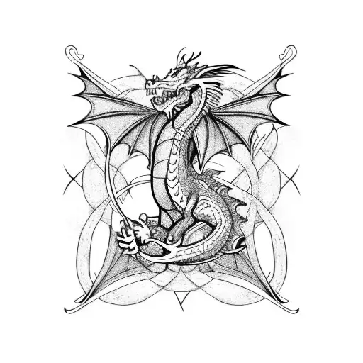 Dragon Playing An Acoustic Guitar Celtic Background