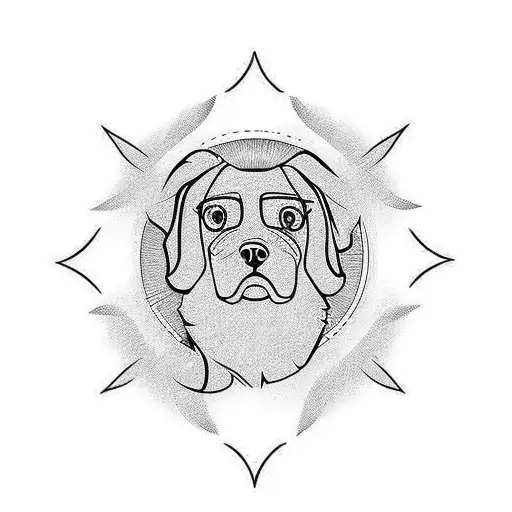 Create A Minimalistic Tattoo Of A Dog Surrounded By Sun Rays