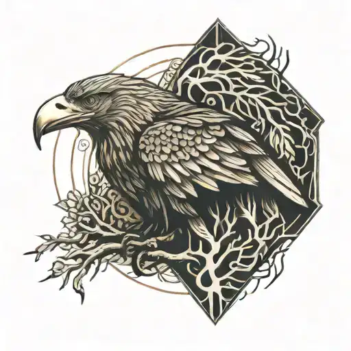 Soil With Roots Growing And An Eagle Standing On That Soil