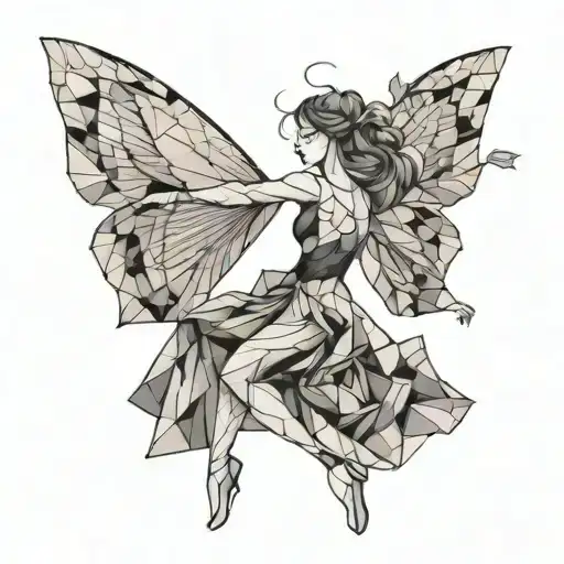A Minimalist Dancer With A Large Rose In A Skirt And Butterfly Wings On The Back