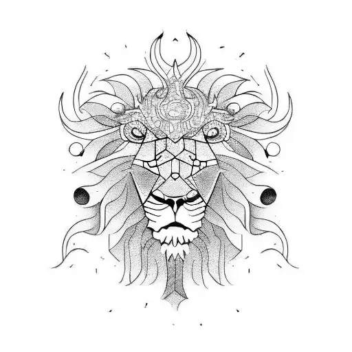 Lion Head And Asian Dragon
