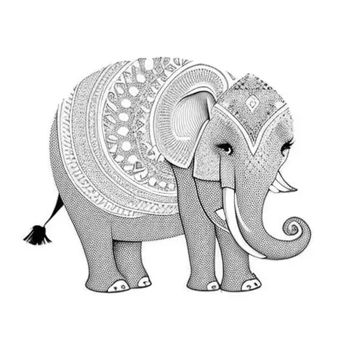 An Elephant Adorned With Traditional Thai Patterns Standing In Front Of A Stunning Temple