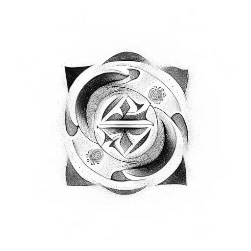 Yin And Yang Symbol With Symmetrical Shapes Surrounding It