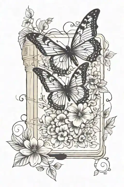 Small Book That's Opened With Flowers And Cute Lines And Butterfly