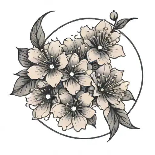 I Want A Crescent Moon With A Cherry Blossom In A Minimalist Style And With Fine Lines