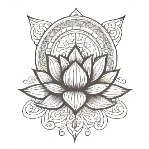 Lotus Flower With Moon Behind Simple Hindu Style Design Incorporating Elements