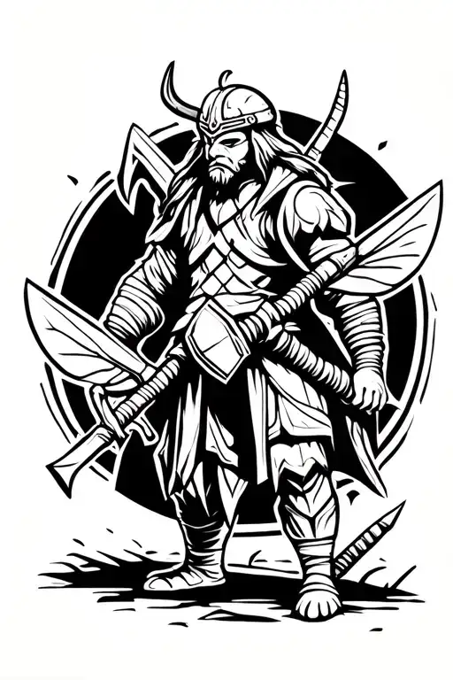 Viking Bee Holding Axe And Sword