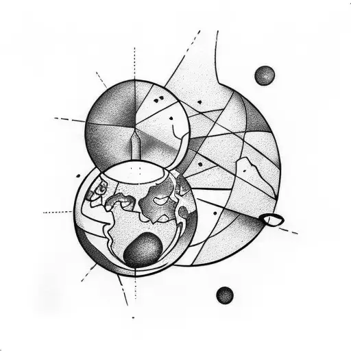 Fine Line Geometric Arm Tattoo With The Planet Mars And A Statue Of Mars Broken Off