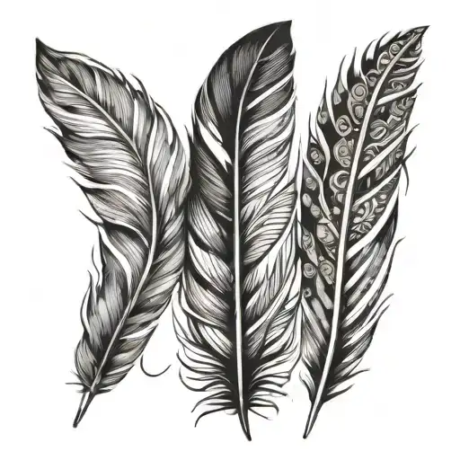 A Black And White Sketch Of A Feather