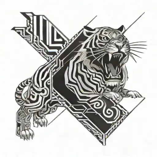 Korean Characters Surrouding A Tiger