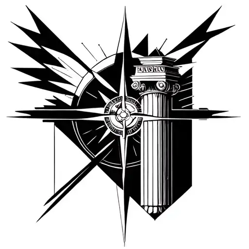 Sqaure And Compass Over Twin Pillars