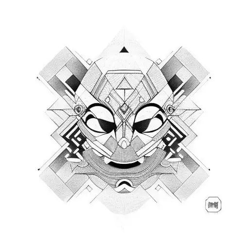 Japanesse Mask With Geometrical Patterns Black And Withe