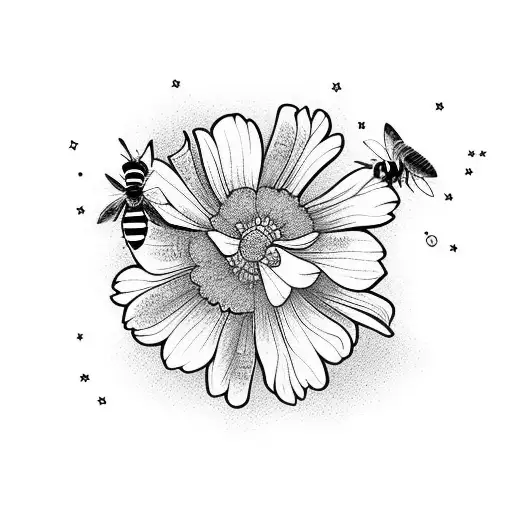 Larkspur And Cosmos Around A Bee