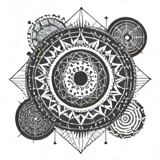 Small Black Tatto With Circle Straight Lines And Dots