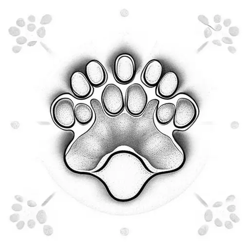 Realistic Centered Dog Paw With Geometric Symmetry Patterns Surrounding The Paw