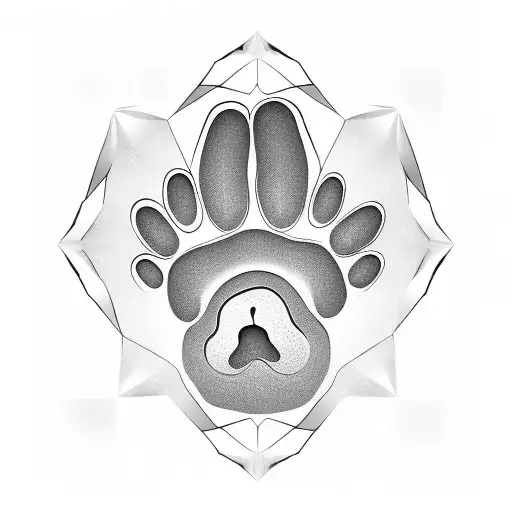 Realistic Centered Dog Paw With Geometric Symmetry Patterns Surrounding The Paw