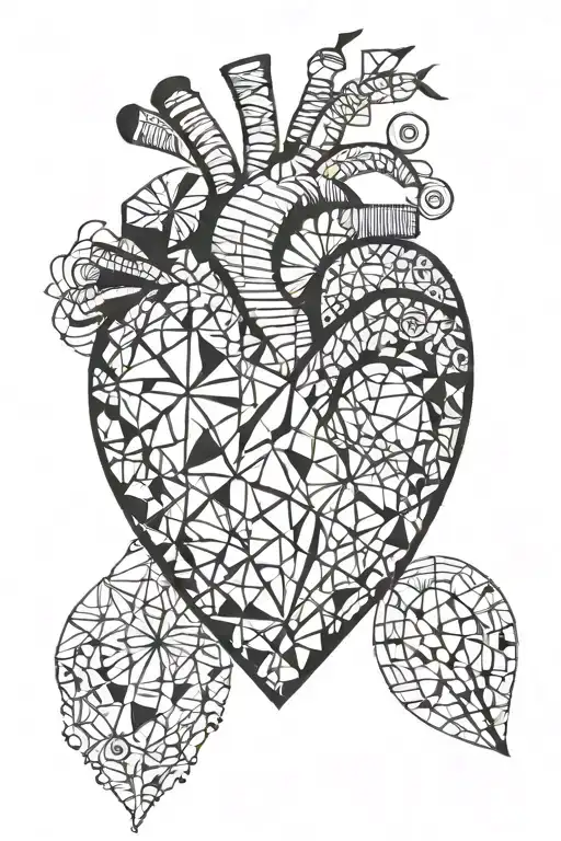 A Heart Shaped Tattoo With A Pixeled Style With Two Womens And Hers Son