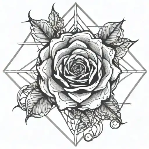 Thin Feminine Curls One Single Rose In The Center Surrounded By Chains