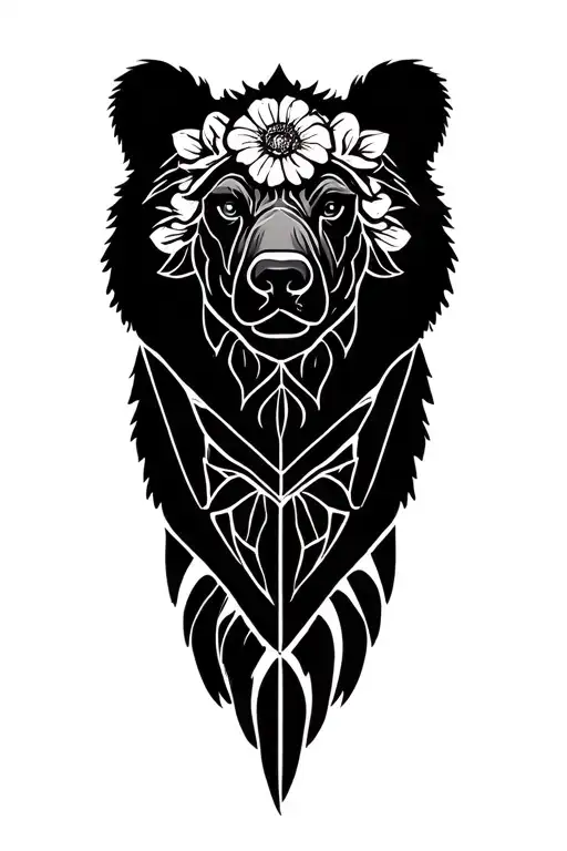 Bear Head With Flower Boarder