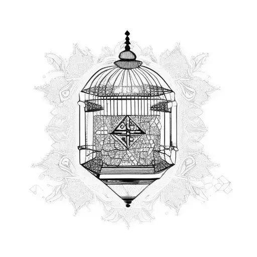 Bird In Cage Made Of Intricate Geometric Patterns