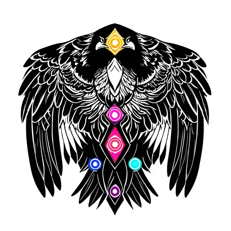 Hawk With Seven Chakra Symbols