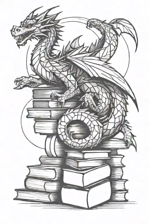 Dragon On Top Of A Pile Of Books Forming The Shape