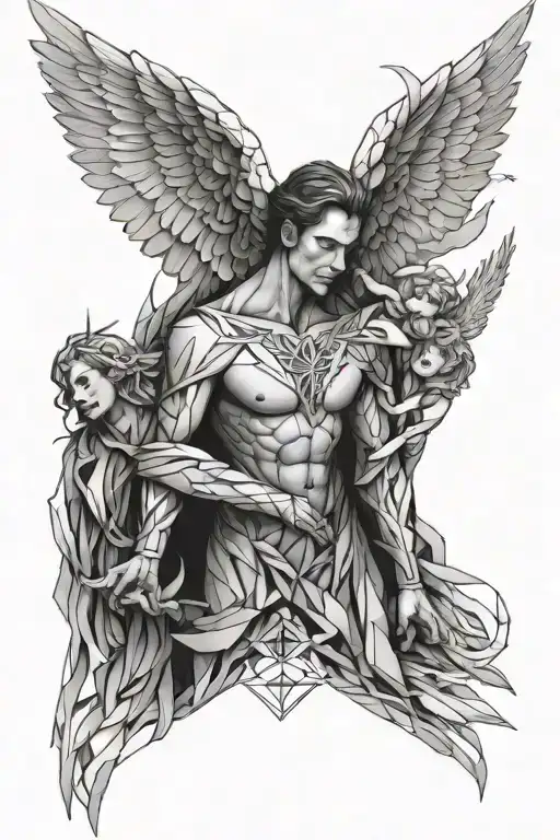 Spirit Guide And Angel Holding Over Man Shoulder