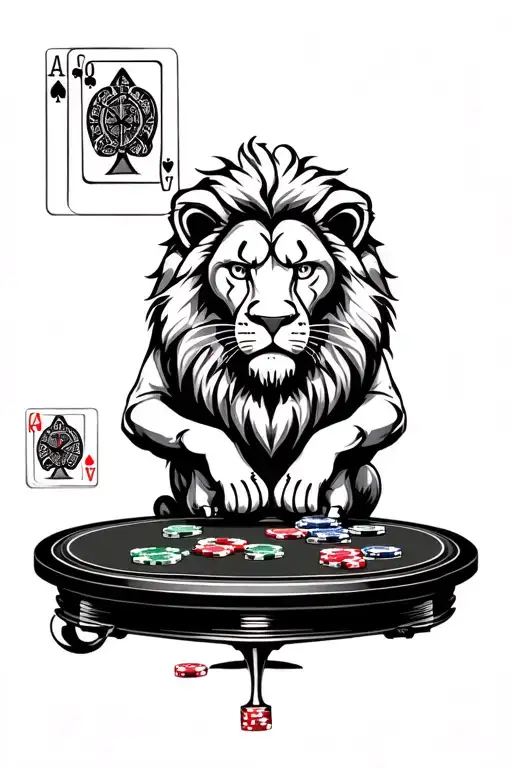 Scary Lion Playing Poker On A Poker Table Which Is A Clock