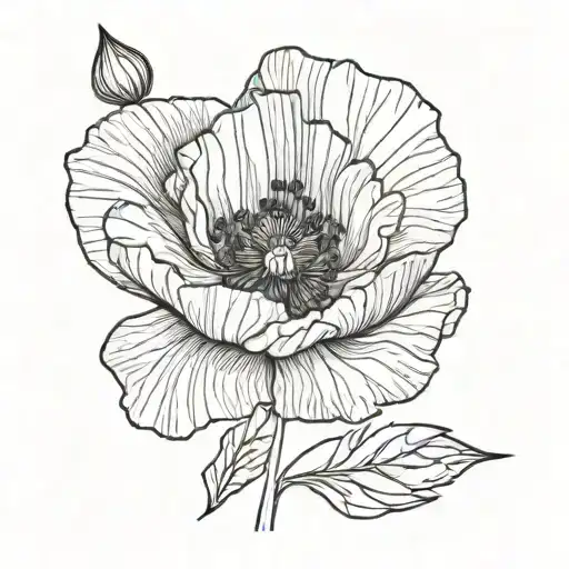 Poppy Flower As A Tattoo Sketch Horizontal Line