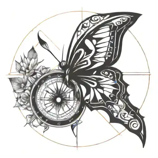 Geometrical Compass With Butterfly