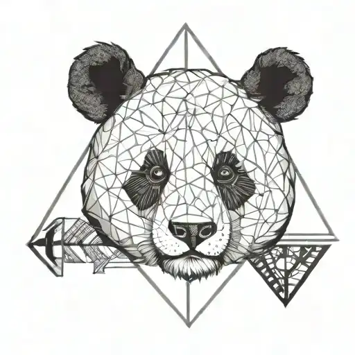 Panda Simple Arrow Triangle Fine Line Drawing Geometric No Details Inside