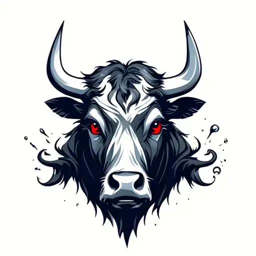 A New School Design For The Neck A Bull Blowing Air Out The Nose And Red Eyes