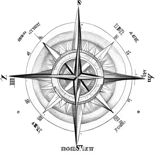 A Compass As The Center With A Moon In One Quadrant And A Sun On The Opposite Quadrant