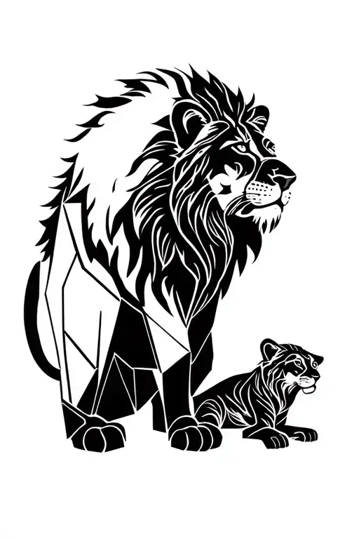 Lion Protecting Cub