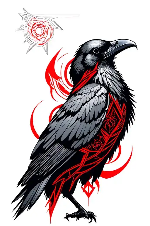 Raven And Skull With Red Elements Of Red