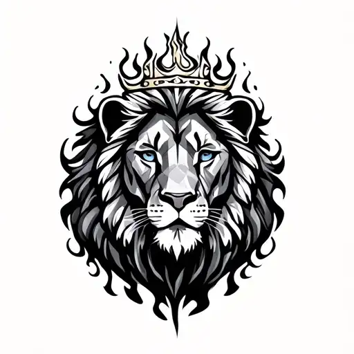 A Lion With A Crown And Mainw Made Of Fire Flames