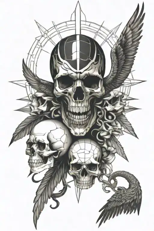 Icarus Falling Into A Skulls Eye Socket With A Snake Lesving The Skull