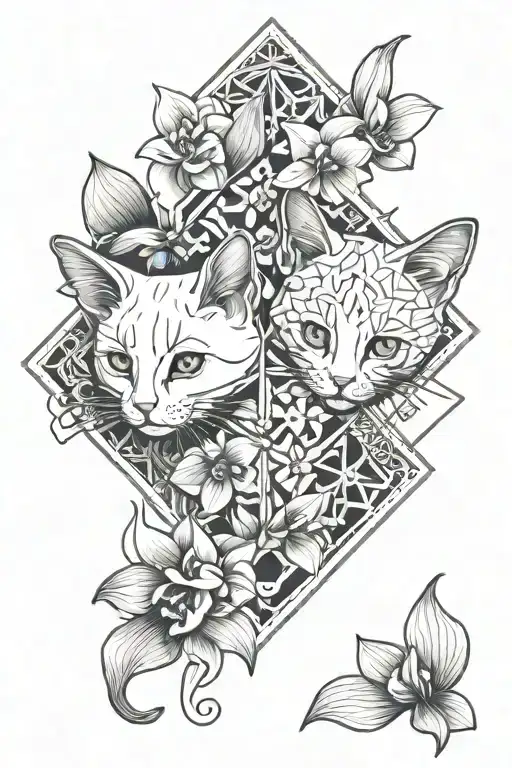 White Kitten And Orchid Flowers