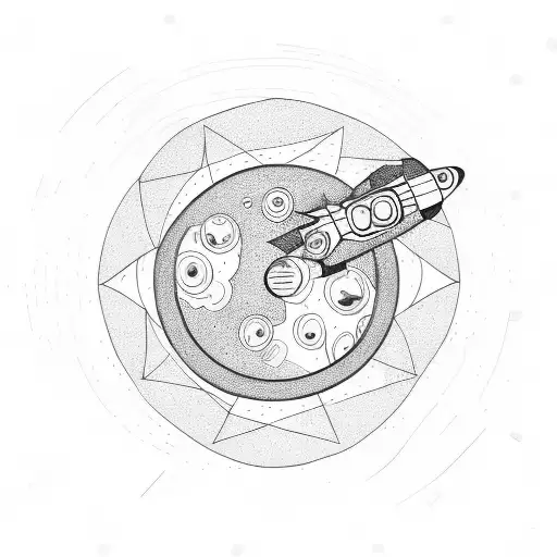 A Line Tattoo Of An Astronaut Floating Among Geometric Planets