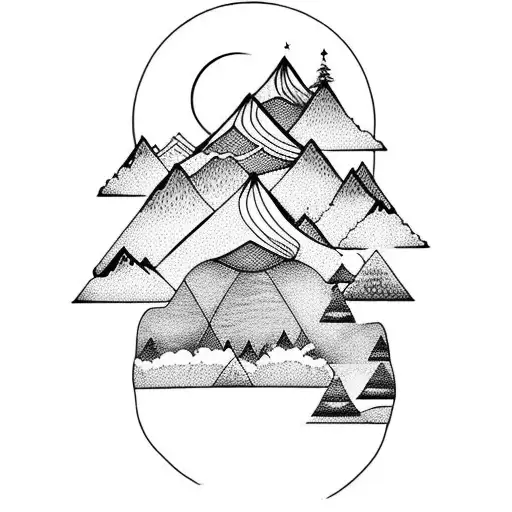 Mountain Landscape With Moon And Sakura