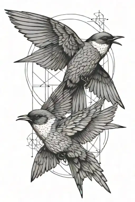 Two Swallows Flying Around Golden Ratio Symbol