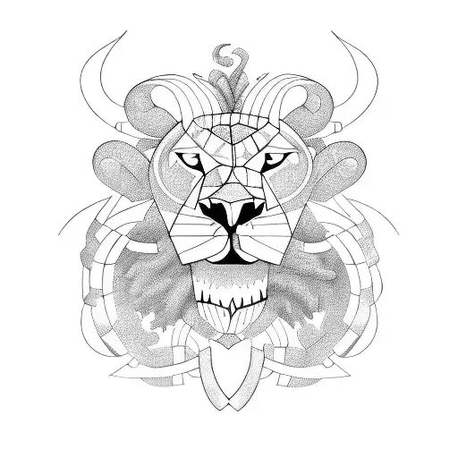 A Sketch-style Illustration Of A Lion And A Scorpion Intertwined