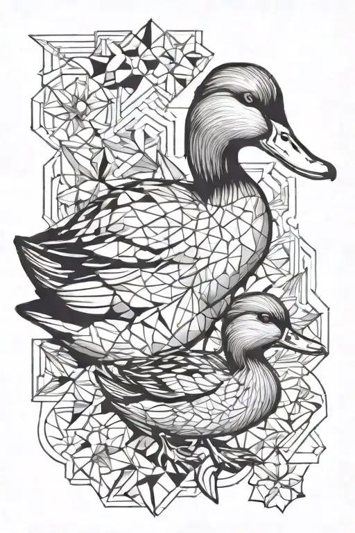 Duck With Baby In A Stamp